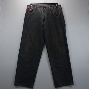 Jinzu Mens Jeans Black Denim Red Trim Wide Leg Skater Streetwear 36x32 Baggy